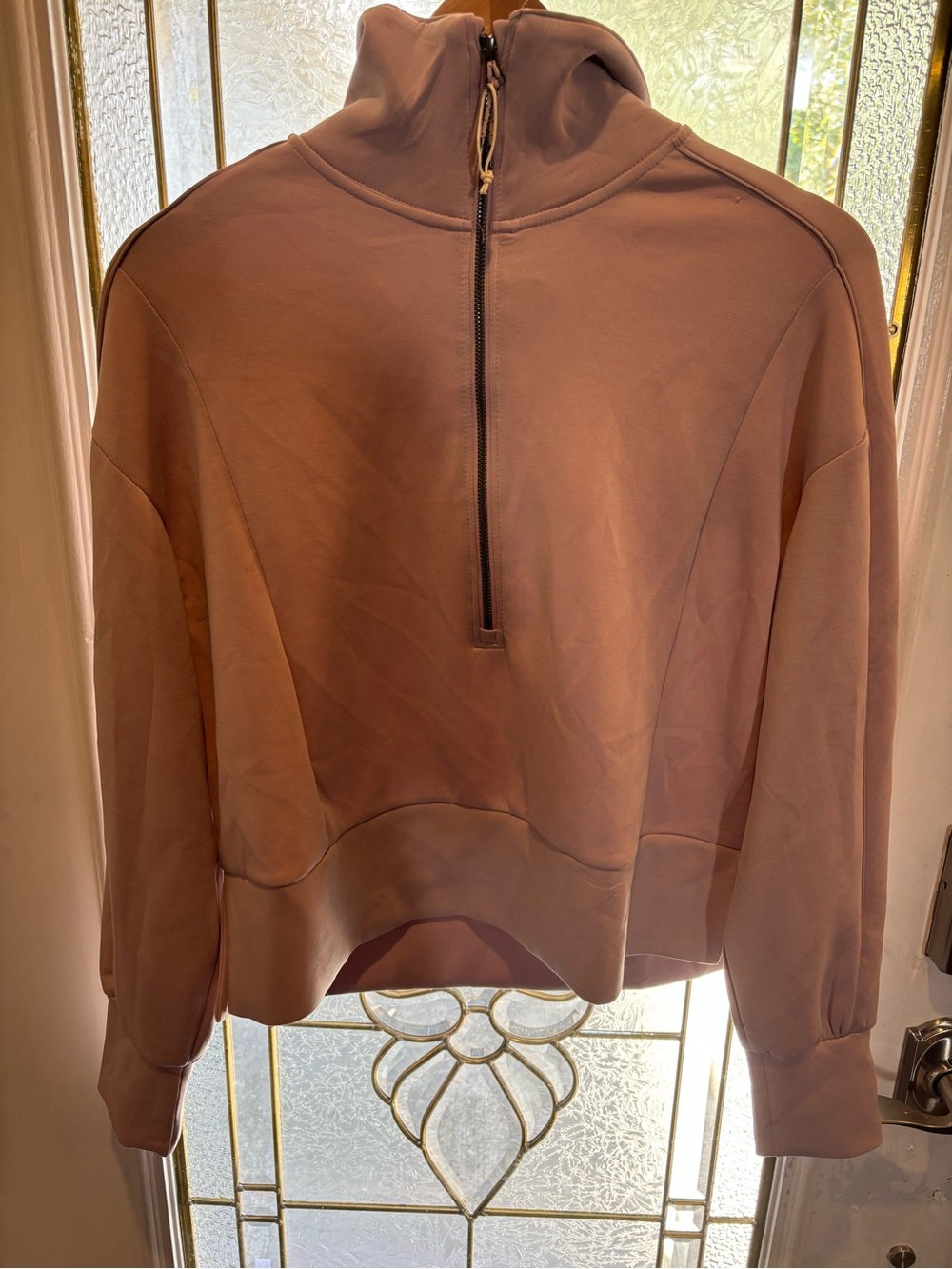 Cropped Half-Zip Turtleneck Pullover - Dusty Mauve